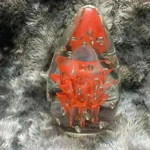 Large Teardrop or Egg form Art Glass  , orange colored and controlled helix - Picture 11 of 16